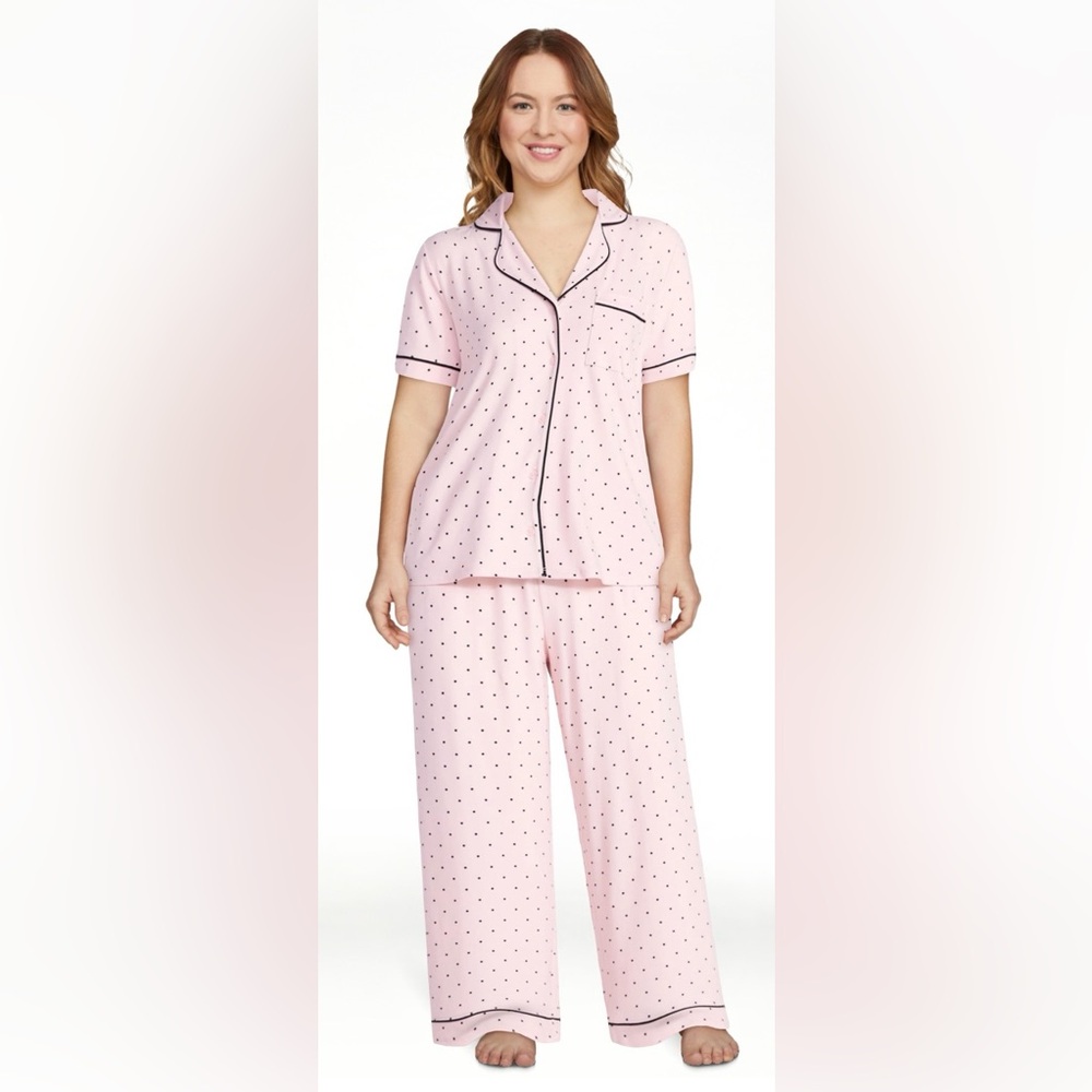 Joyspun Women's Dreamy Soft Collection Notch Knit Top Capri Pants Pajama Set 2X